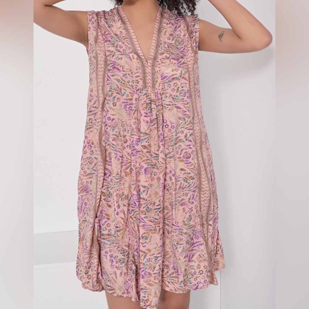 Marsha Saree Silk Dress Short Pink Floral size M